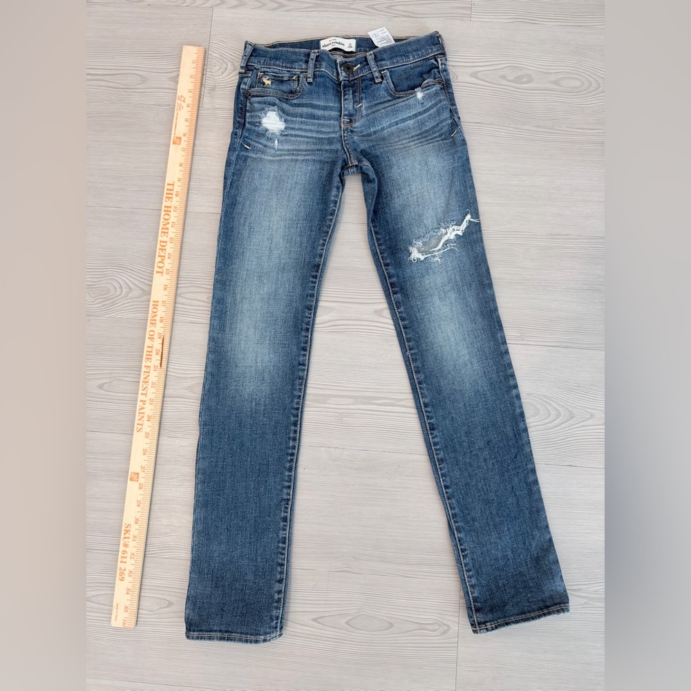 Distressed Girls Abercrombie Skinny Jeans - Blue